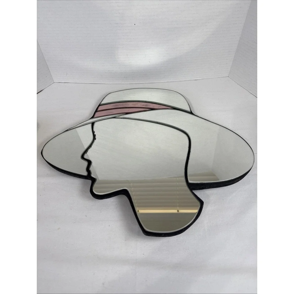 Vtg Figural Wall Cut Glass Mirror Art Deco Retro Woman Profile w/ Hat